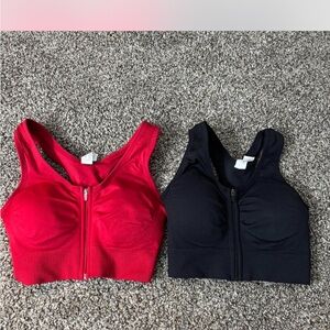 90 Degree By Reflex Red and Black Sports Bras